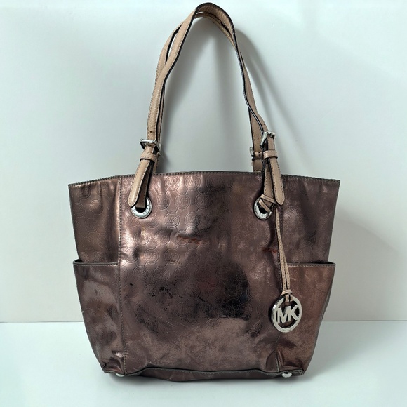 Michael Kors - Jet Set Tote Bag - Classic Designer Style - Brown with Silver - Picture 1 of 13